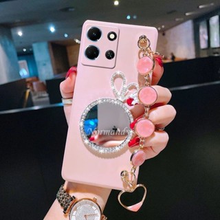 พร้อมส่ง เคสโทรศัพท์มือถือ ซิลิโคนนิ่ม ป้องกัน ประดับเพชร พร้อมกระจกแต่งหน้า และสายคล้อง และไข่มุก สําหรับ Infinix Note 30 Pro VIP 30i 4G 5G