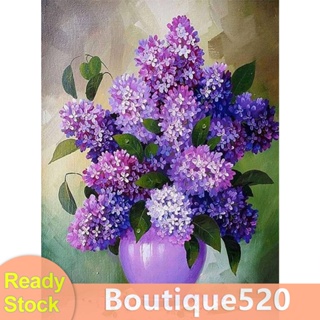 ภาพวาดปักเพชร พลอยเทียม ทรงกลม ลายกล้วยไม้สีม่วง 5D DIY [boutique520.th]