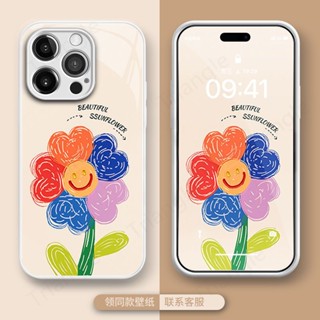 เคสโทรศัพท์มือถือแบบแก้ว กันกระแทก ลายดอกทานตะวัน เรียบง่าย สําหรับ Iphone 14pro max 13 12 11 14promax 13xr11 xr12