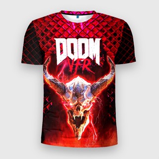 เสื้อยืด พิมพ์ลาย DOOM 3 มิติ แบบเข้ารูป สําหรับผู้ชาย