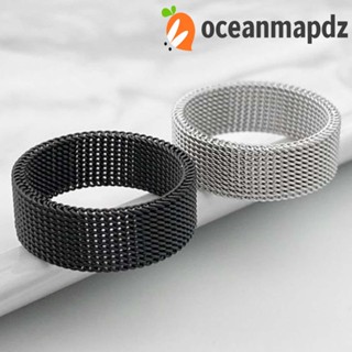 OCEANMAPDZ แหวนตาข่าย สีเงิน สไตล์พังก์ ฮิปฮอป อินเทรนด์ สีดํา สําหรับงานแต่งงาน