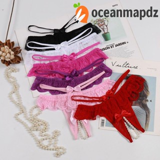 OCEANMAPDZ กางเกงชั้นใน เอวต่ํา เอวต่ํา ปักลายผีเสื้อ ประดับโบว์ และไข่มุก สีโปร่งใส สําหรับสตรี