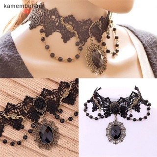 Kamembelling สร้อยคอโชคเกอร์ ประดับลูกปัดลูกไม้ ลายดอกกุหลาบ สีดํา สไตล์โกธิค โลลิต้า EN
