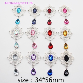 Alittlesearch11 จี้พลอยเทียม อัลลอย สีเงิน พื้นแบน 34*56 มม. สําหรับทําเครื่องประดับผม DIY TH