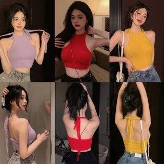 เสื้อกล้ามแขนกุด เปิดหลัง สีพื้น สไตล์โดปามีน แฟชั่นฤดูร้อน สําหรับผู้หญิง