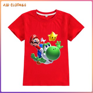 เสื้อยืดแขนสั้นลําลอง พิมพ์ลาย Super Mario แฟชั่นฤดูร้อน สําหรับเด็กผู้ชาย และเด็กผู้หญิง