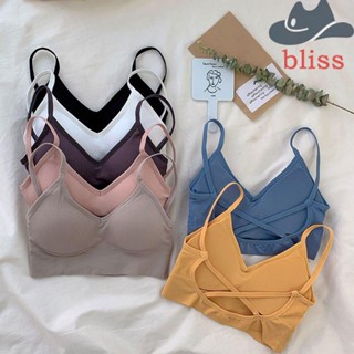 BLISS เสื้อสายเดี่ยว ไร้รอยต่อ เสื้อกล้าม ชุดชั้นใน สีพื้น แผ่นรองเต้านม สาว สุภาพสตรี สายคล้องไหล่ บาง สําหรับผู้หญิง เสื้อกั๊ก ชุดชั้นใน