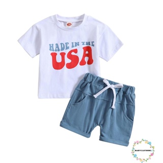 Babyclothes- ชุดเสื้อแขนสั้น พิมพ์ลายตัวอักษร และกางเกงขาสั้น แบบผูกเชือก สําหรับเด็กผู้ชาย