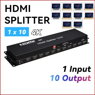 ตัวแยก 4K HDMI 1x10 ตัวแปลงวิดีโอ เอาท์พุท 1 เข้า 10 ออก หน้าจอหลายหน้าจอ พร้อมฟังก์ชั่นขยาย EDID IR สําหรับกล้อง PS5 PS4 แล็ปท็อป พีซี ไปทีวี มอนิเตอร์