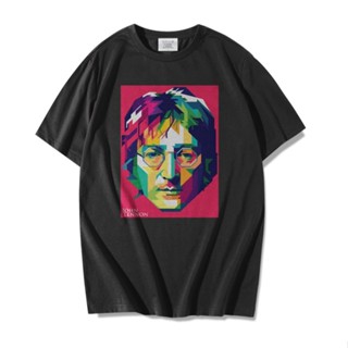 อ่อนนุ่ม 6 เสื้อยืดคอกลมเสื้อยืด พิมพ์ลาย The Beatles John Lennon 005 สําหรับผู้ชายS-4XL