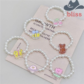 BLISS เครื่องประดับ สร้อยคอ สร้อยข้อมือ ประดับไข่มุก แบบยืดหยุ่น ลายการ์ตูนหมี และดอกไม้ สไตล์เกาหลี สําหรับผู้หญิง