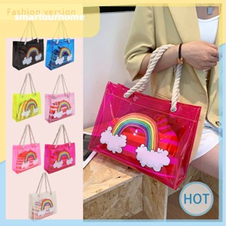 กระเป๋าถือ ทรงโท้ท พร้อมกระเป๋าใส่เหรียญ สีใส แฟชั่นฤดูร้อน สําหรับผู้หญิง