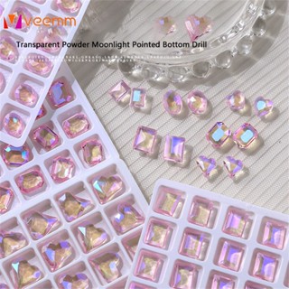 ตามมาตกแต่งเล็บ Transparent Pink Moonlight Pointed Bottom Diamond Explosive Flash Super Immortal Twisted Heart Butterfly Long Right Angle Nail Ornament veemm