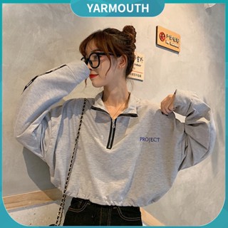 Yyr เสื้อกันหนาว แขนยาว คอปก มีซิป ทรงหลวม พิมพ์ลายตัวอักษร สําหรับผู้หญิง