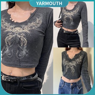 Yyr-- เสื้อยืดคอวี ผ้าฝ้ายผสม พิมพ์ลายกราฟฟิค เข้ากับทุกการแต่งกาย สําหรับผู้หญิง