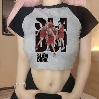 เสื้อครอปท็อป เสื้อยืด ลาย Slam Dunk 90s แนวสตรีท สไตล์โกธิค สําหรับผู้หญิง