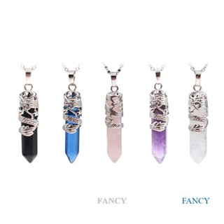 Fancy สร้อยคอควอตซ์ จี้คริสตัล หินโอปอล หกเหลี่ยม สีชมพูธรรมชาติ เครื่องประดับแฟชั่น สไตล์โบฮีเมียน