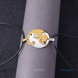 Fancy สร้อยคอสเตนเลส จี้รูปแมวคู่รัก 2 ชิ้น ต่อชุด