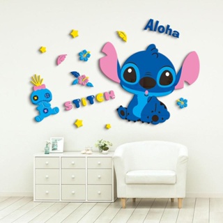 Stitch วอลล์เปเปอร์คริลิค อะคริลิกตกแต่งผนัง แผ่นอะคริลิคติด 3D Stitch สติกเกอร์ รูปทรง 3D แบบลอกออกได้ สำหรับตกแต่งผนัง