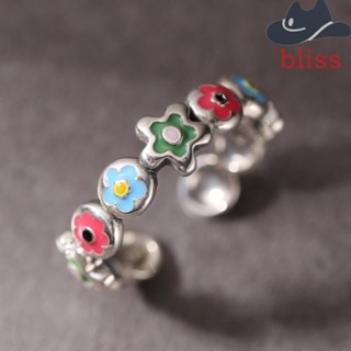 BLISS แหวน ลายดอกไม้ ขนาดเล็ก พรีเมี่ยม สีสันสดใส สไตล์เกาหลี สําหรับผู้หญิง