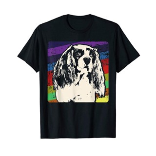 มีความสุข เสื้อยืดผ้าฝ้ายเสื้อยืดลําลอง แขนสั้น พิมพ์ลาย Cavalier King Charles Spaniel สไตล์วินเทจ คลาสสิค แฟชั่นฤดูร้อน