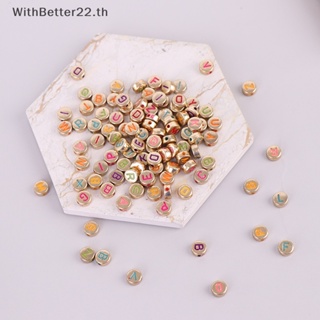 Withbetter ลูกปัดอะคริลิค ทรงกลม ลายตัวอักษร 4x7 มม. สีบรอนซ์ 100 ชิ้น