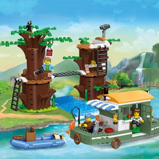 Tree House บล็อคตัวต่อ รูปบ้านอิฐ วิวริมแม่น้ํา รีสอร์ท ของเล่นสําหรับเด็กผู้ชาย 55017