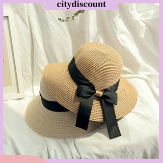 &lt;citydiscount&gt; ริบบิ้นโบว์ ตกแต่งหมวกกันแดด ผู้หญิง ปีกใหญ่ หมวกฟางฟล็อปปี้ กันแดด เครื่องประดับแฟชั่น