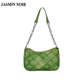 Jasmin NOIR กระเป๋าสะพายไหล่ กระเป๋าถือ หนัง PU ลายสก๊อต ขนาดเล็ก แต่งสายโซ่คล้อง สําหรับสตรี