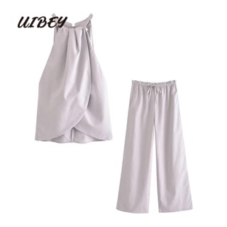 Uibey เสื้อสายเดี่ยว ผ้าลินิน แฟชั่น + กางเกง 2454