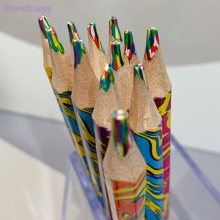 Standhappy ใหม่ ดินสอสี ทรงสามเหลี่ยม ไล่โทนสี หนา 4 สี สําหรับวาดภาพระบายสี 2 ชิ้น