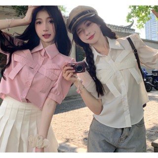 Suxi เสื้อโปโล คอปก แขนพอง ประดับโบว์ แฟชั่นฤดูร้อน สําหรับผู้หญิง