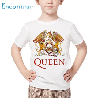 เสื้อยืดลําลอง พิมพ์ลายวงร็อค Queen Freddie Mercury แฟชั่นฤดูร้อน สีขาว สําหรับเด็กผู้ชาย และเด็กผู้หญิง