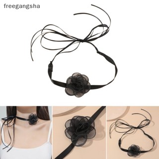 [FREG] Camellia Bowknot Choker Necklace Flower Collar Necklace Clavicle Chain Vintage Neckband Party Jewelry for Women Girls FDH