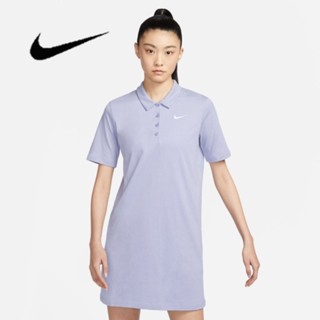 Nike ของแท้ 100% ชุดเดรสกีฬาลําลอง คอปกพับ สําหรับผู้หญิง FN3708-513 2023