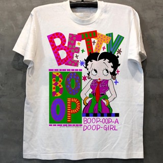 เสื้อยืดแขนสั้น ผ้าฝ้าย ทรงหลวม ลายการ์ตูน Betty Boop Miss American สไตล์วินเทจ สําหรับผู้ชาย และผู้หญิง