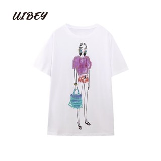 Uibey เสื้อเชิ้ตแฟชั่น พิมพ์ลาย เรียบง่าย อเนกประสงค์ 3370