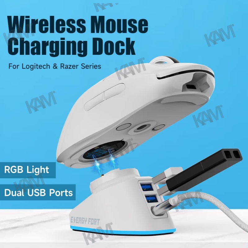Kam ที่ชาร์จเมาส์เกมมิ่งไร้สาย RGB และ USB 2 ช่อง สําหรับ Logitech G403 G502 X Plus G703 G903 Hero G