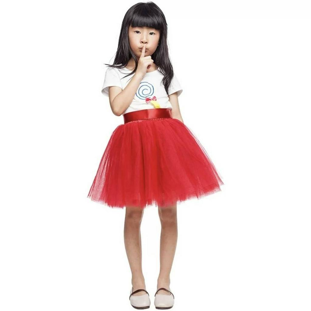 กระโปรงผ้ามุ้งเด็ก ทรงสวย แถมริบบิ้นโบว์ผูกเองได้ สีน่ารักมากก