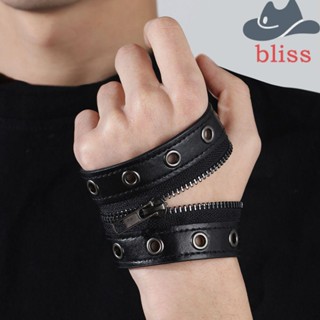 Bliss สร้อยข้อมือ หนัง PU พังก์ เกินจริง ฮิปฮอป ผู้หญิง ผู้ชาย ซิป โลหะผสม ฮาราจูกุ สายรัดข้อมือ