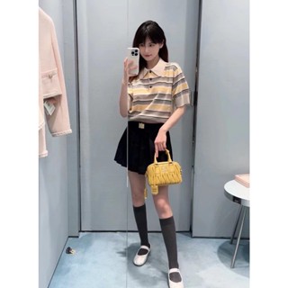 FRLR MIU MIU 23 spring and summer new cute style metal logo belt decorative pleated skirt aging all-match skirt