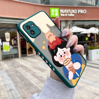 เคสโทรศัพท์มือถือแบบแข็ง ใส กันกระแทก ลายการ์ตูนเด็กผู้หญิงชานม มีลายด้านข้าง สําหรับ Samsung A03 Core A04 A04E A04s M04 F04 A14 5G