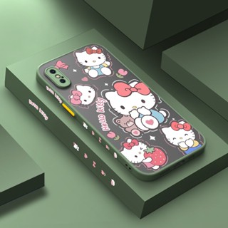 สําหรับ iPhone X Xs Xr Xs Max เคสการ์ตูน Hello Kitty รูปแบบ บาง ขอบสี่เหลี่ยม ดีไซน์ใหม่ กันกระแทก ฝ้า ใส เคสโทรศัพท์แข็ง