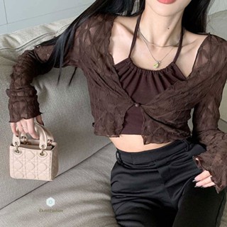 เสื้อครอปเเขวนคอ เสื้อกล้ามคล้องคอเเขนกุดสีทึบสไตล์เรียบง่ายเกาหลีใส่สบายใส่เที่ยว