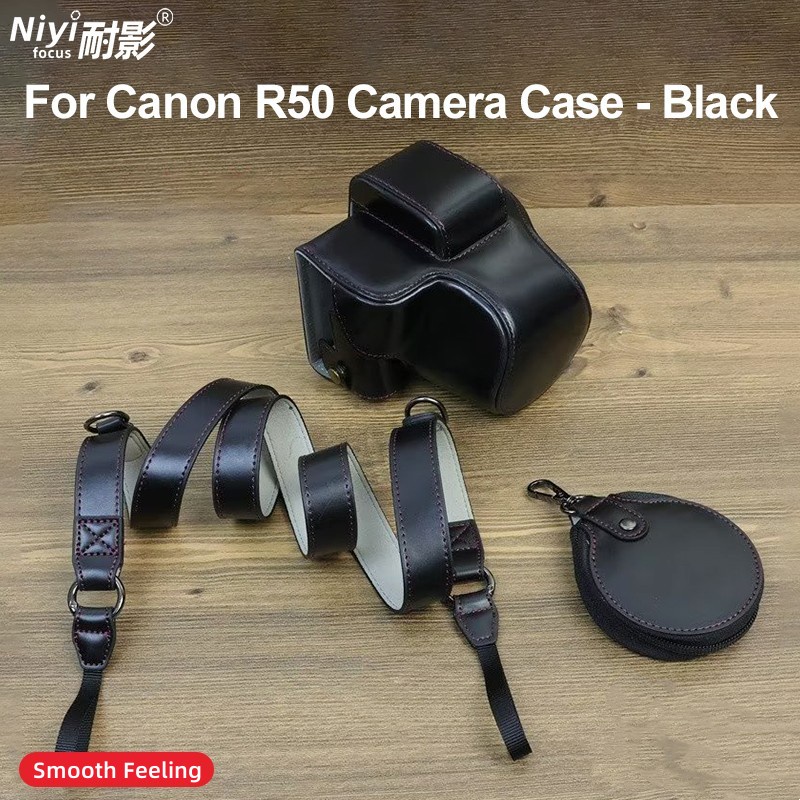 เคสกระเป๋าใส่กล้อง หนัง PU พร้อมสกรูขาตั้งกล้อง และสายคล้องไหล่ สําหรับ Canon EOS R50