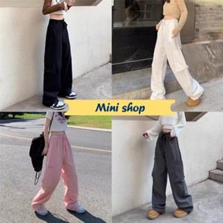 Mini shop🌸พร้อมส่ง🌸 (841) กางเกงคาโก้ขายาว ทรงเอวสูง เอวสม๊อคหลัง กระเป๋า2ข้าง -NZ-H