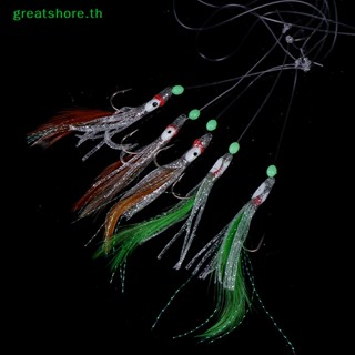 Greatshore 5 In 1 เหยื่อตกปลา รูปปลาหมึก ขนนก เรืองแสงกลางคืน แบบนิ่ม