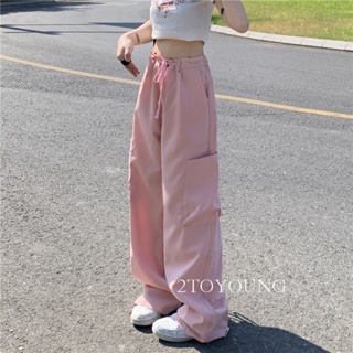 2TOYOUNG  กางเกงขายาว คาร์โก้ กางเกง เชือกอเมริกันคลาสิค Cargo pants 2023 NEW 072112 รุ่นใหม่ Unique fashion สไตล์เกาหลี A20M01F 36Z230909