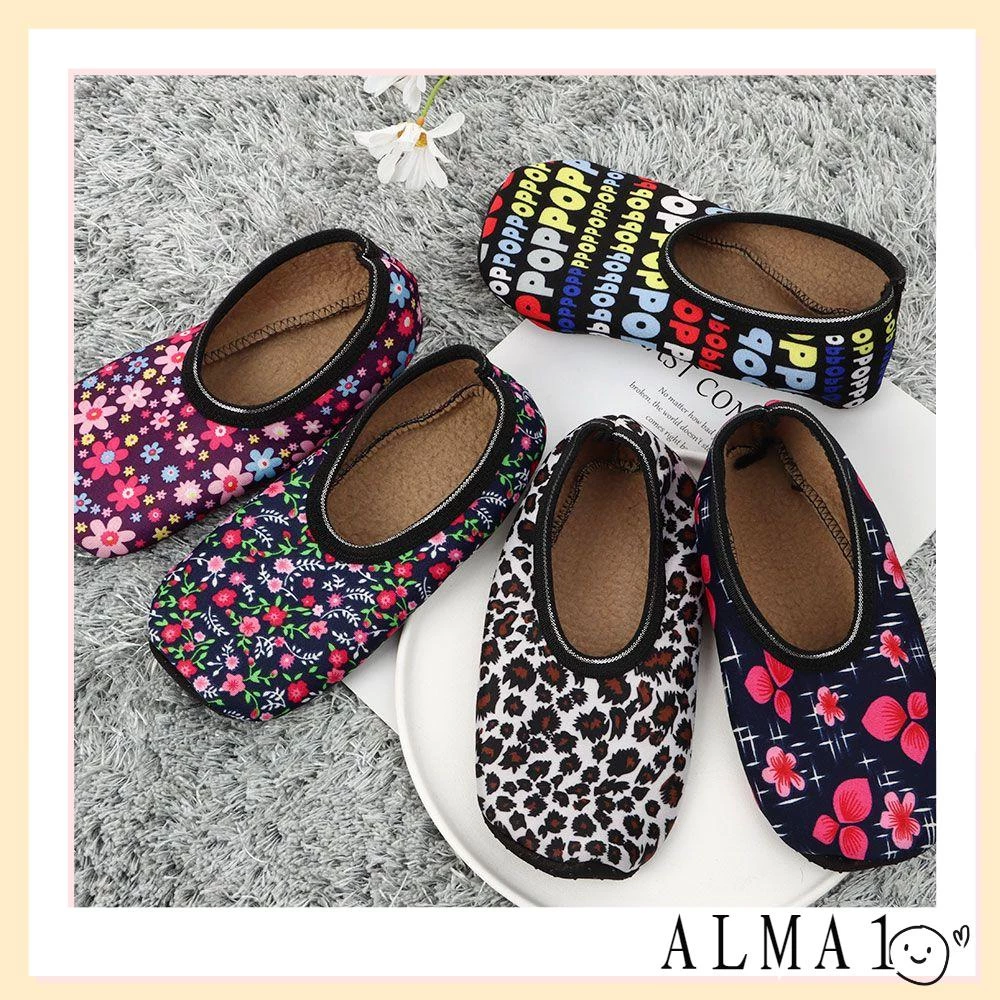 Alma ถุงพื้นหนา ยืดหยุ่น บ้าน ในร่ม รองเท้าแตะ เตียง ถุงเท้า ฤดูหนาว อบอุ่น แฟชั่นผู้หญิง ผู้ชาย ความร้อน กันลื่น ถุงเท้า