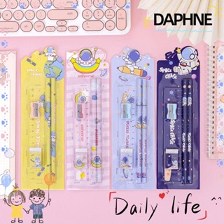 Daphne ไม้บรรทัดยางลบ พลาสติก ลายนักบินอวกาศ แบบพกพา 5 in 1 สําหรับนักเรียน 3 ชุด